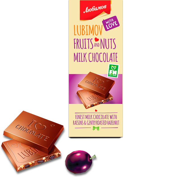  Chocolate "Lubimov" milk walnut raisin
